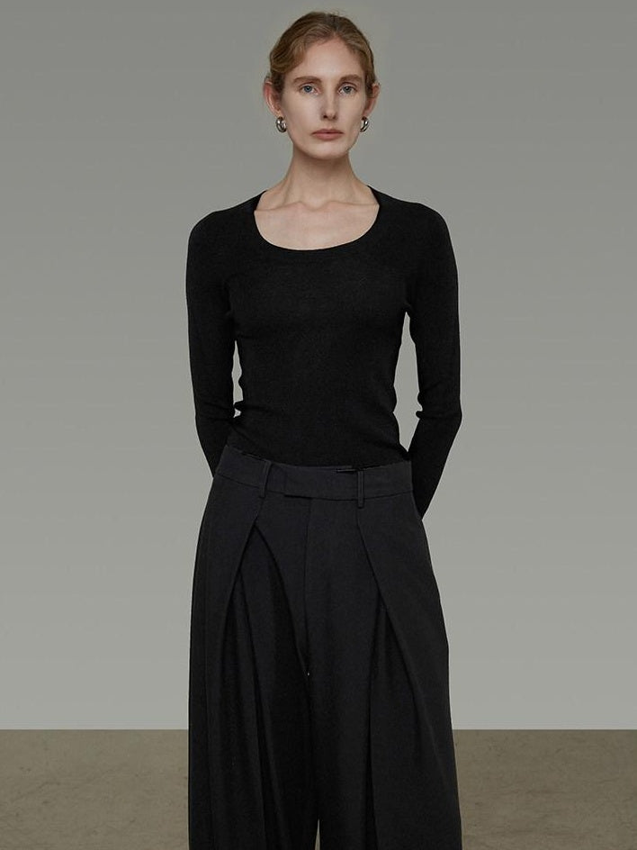 unspoken Skin Friendly Breathable Pure Wool Slim Fit Minimalist Office Women Knit Blouses
