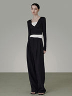 unspoken Belted Natural Waist Minimal Office Chic Deep Gray Women Wide Leg Pants