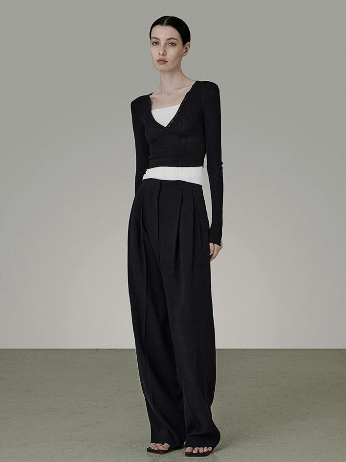 unspoken Belted Natural Waist Minimal Office Chic Deep Gray Women Wide Leg Pants