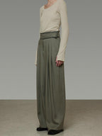 unspoken High Waist Breathable Lyocell Blend Minimal Office Moss Green Wide Leg Pants