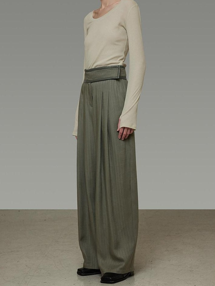 unspoken High Waist Breathable Lyocell Blend Minimal Office Moss Green Wide Leg Pants