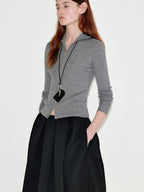 fano Cozy Lambswool Blend Zip Front Casual Fit Women Mottled Gray Knit Cardigans