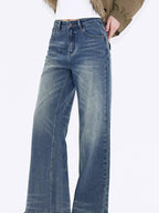 fano Shape Retaining Vintage Distressed Mid Rise Women Blue Straight Leg Jeans