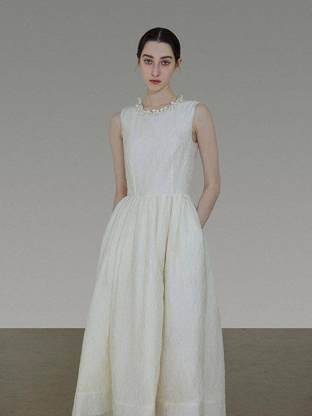 unspoken Polyester Blend A Line Fitted Waist Round Neck Sleeveless Casual Maxi Dresses