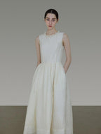 unspoken Polyester Blend A Line Fitted Waist Round Neck Sleeveless Casual Maxi Dresses