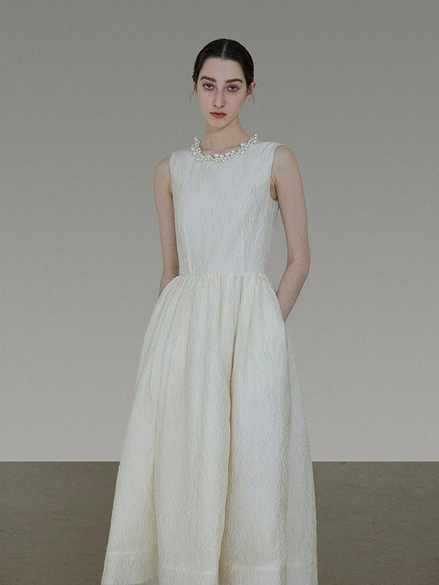 unspoken Polyester Blend A Line Fitted Waist Round Neck Sleeveless Casual Maxi Dresses