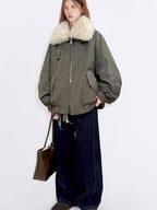 fano 90 Percent Down Utility Patchwork Women Army Green Stand Collar Down Jackets