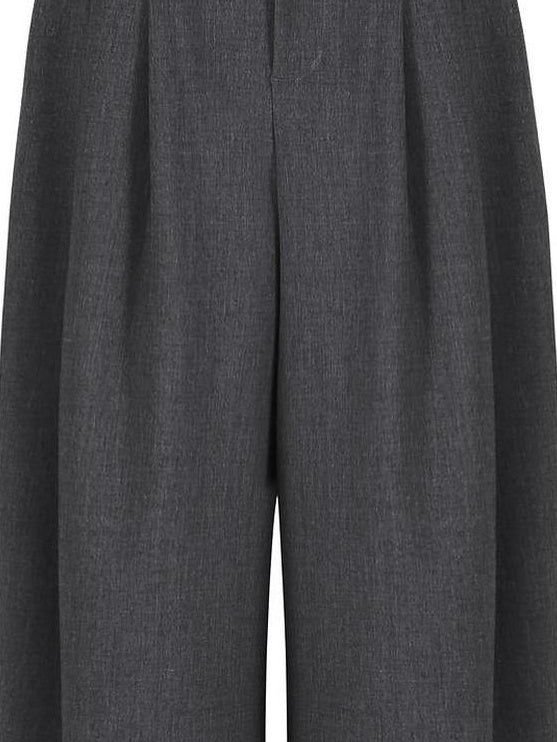 fano Lightweight Mid Rise Minimalist Flowy Young Women Polyester Grey Wide Leg Pants