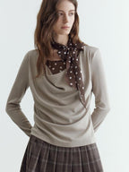 fano Soft Cotton Lyocell Polka Dot Mock Neck Layered Look Long Sleeve T-Shirts