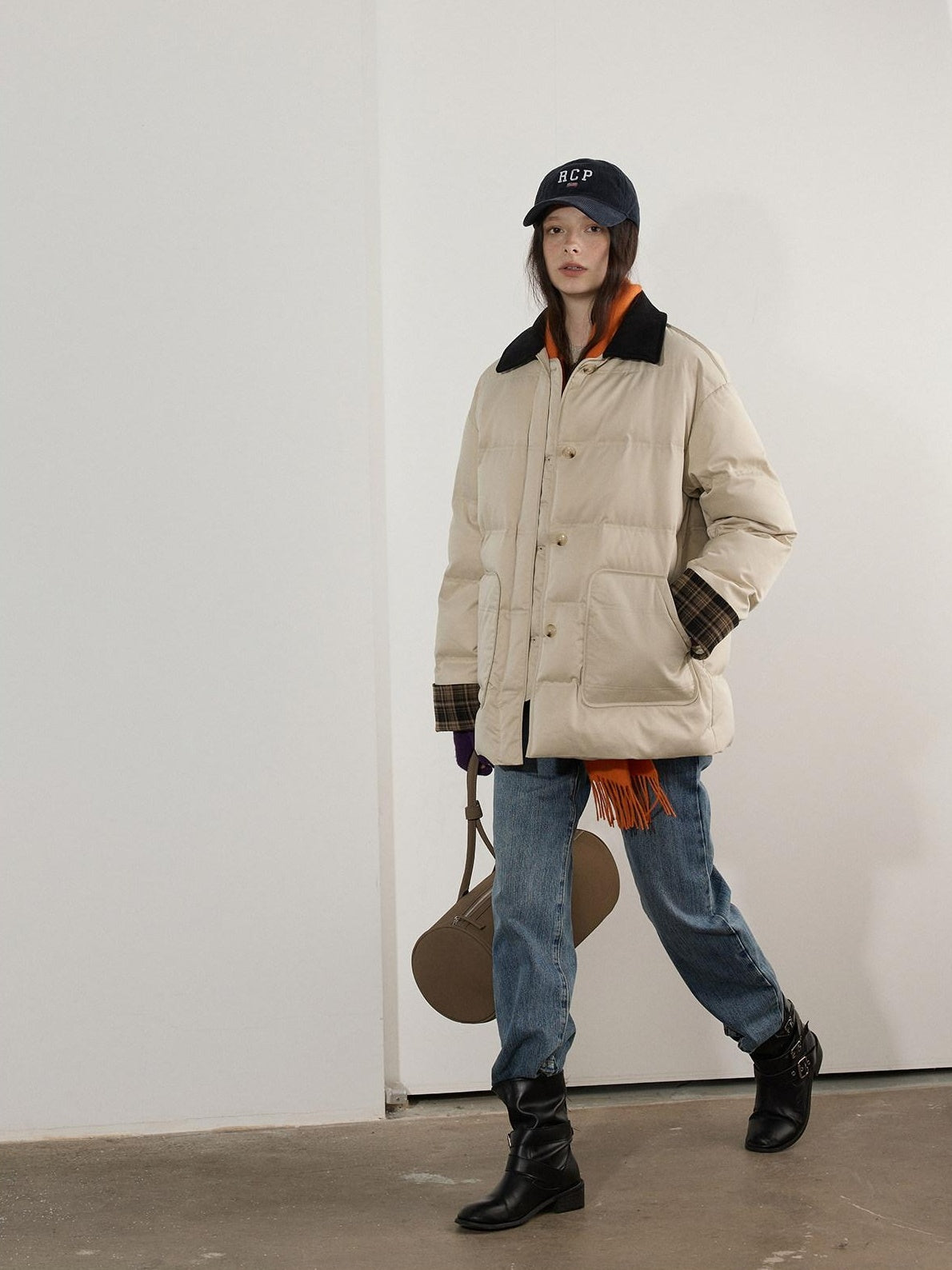 Lofi choose 90 Percent White Duck Down Apricot Colorblock Loose Fit Commuter Down Jackets