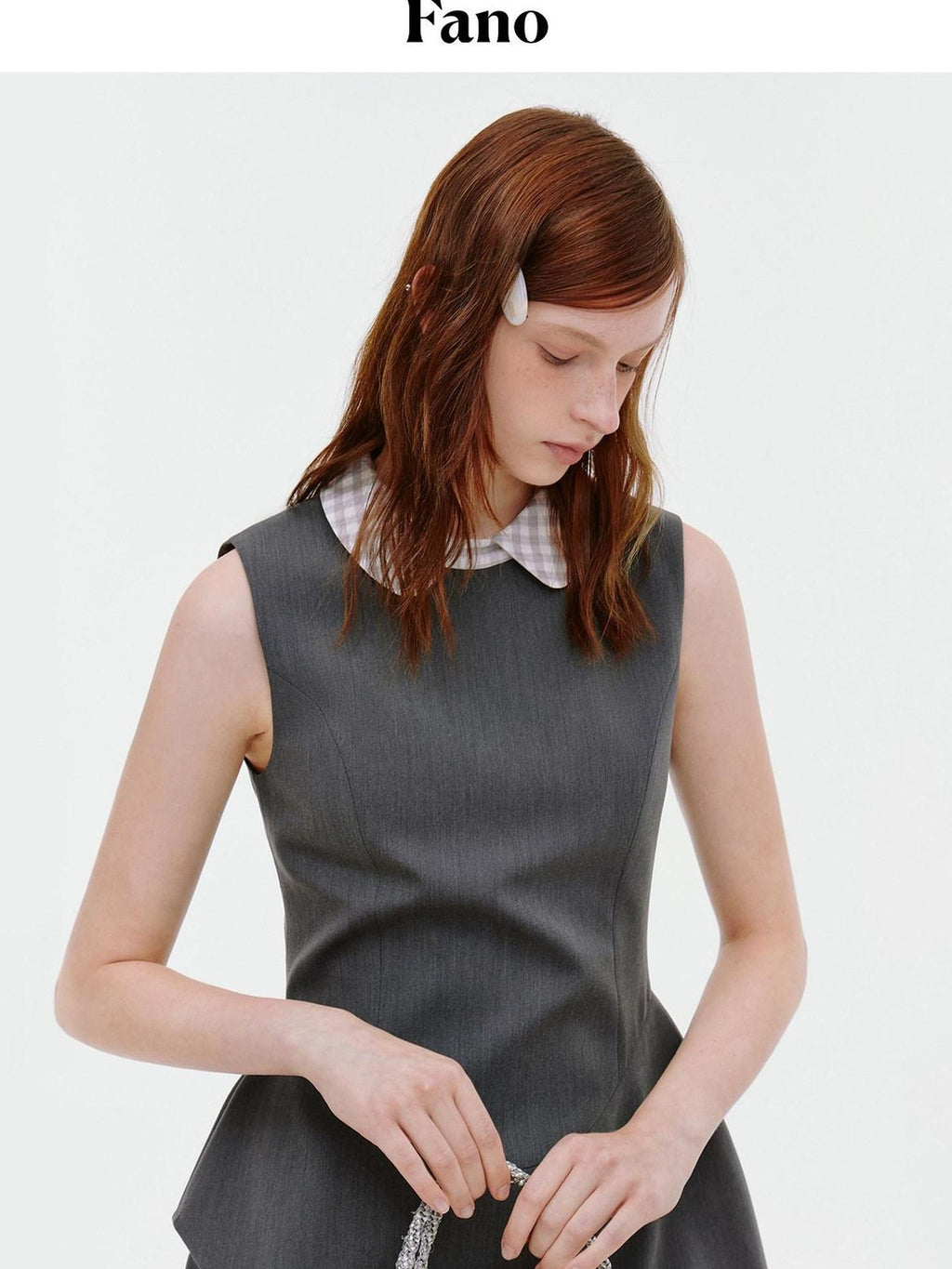 fano Polyester Stretch Korean Office Cocoon Sleeveless Gray Women Vest Midi Dresses