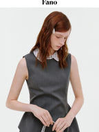 fano Polyester Stretch Korean Office Cocoon Sleeveless Gray Women Vest Midi Dresses
