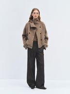 someonesometimes Alpaca Blend Double Breasted Casual Loose Fit Women Lapel Dusty Camel Short Coat