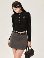 ikyou Stretch Cotton Blend Slim Fit Button 3D Applique Casual Women Knit Cardigans