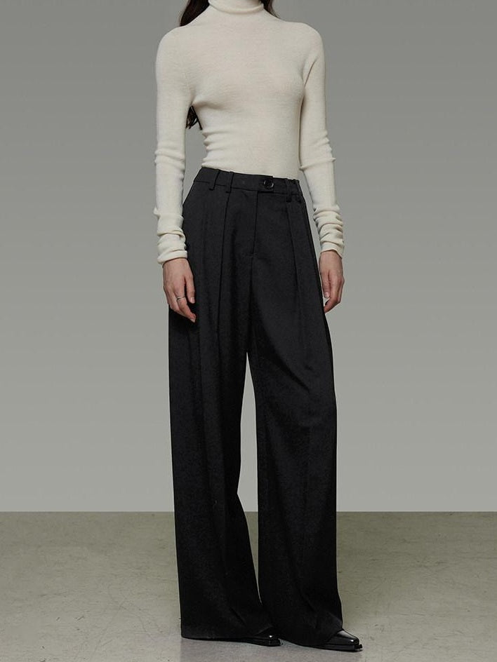 unspoken High Waist Pleated Skin Friendly Breathable Minimal Commuter Black Wide Leg Pants
