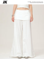 ikyou Wrinkle Free Minimalist Commuter Elastic Waist Natural Rise White Wide Leg Pants