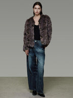 unspoken Warm Minimal No Collar Mocha Brown Women Commuter Polyester Short Coat