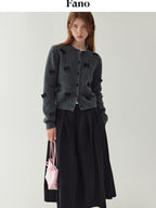 fano Minimal Commuter Cropped Crewneck Long Sleeve Women Polyester Cardigans