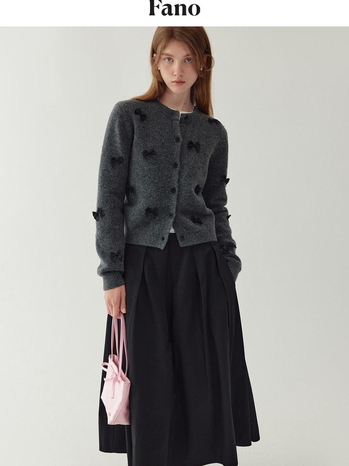 fano Minimal Commuter Cropped Crewneck Long Sleeve Women Polyester Cardigans