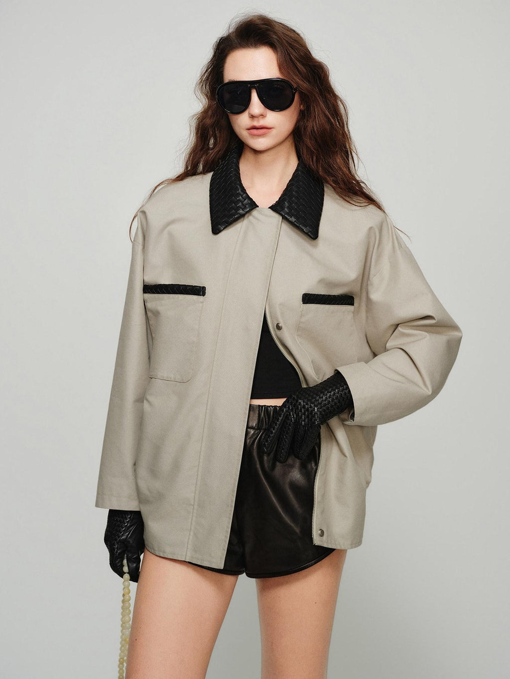 audreyyang Lightweight Casual Long Sleeve Women Nylon Cotton Light Gray Bomber Jackets