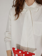 Lofi choose Elegant Ribbon Tie Neck Office Loose Fit Long Sleeve Button Blouses