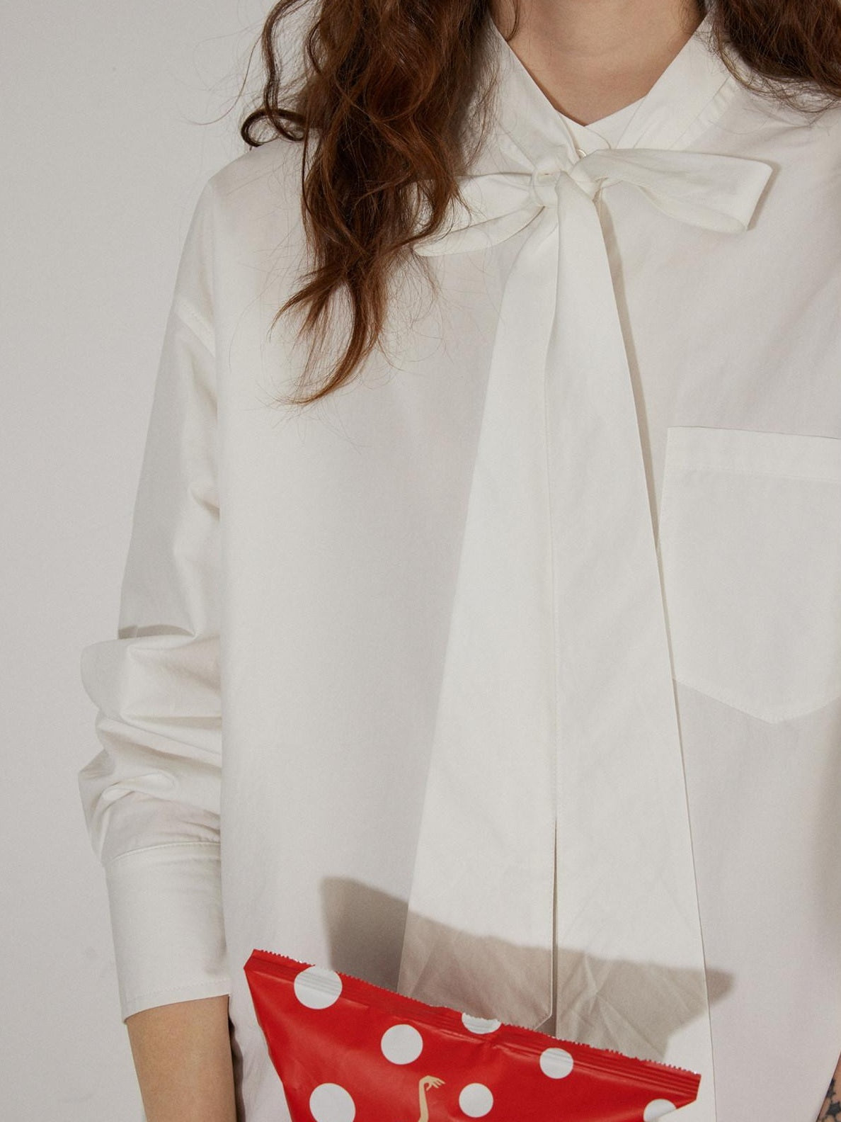 Lofi choose Elegant Ribbon Tie Neck Office Loose Fit Long Sleeve Button Blouses