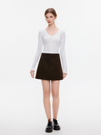 ikyou Wrinkle Free Retro A Line Lined Pocket Mid Waist Women Polyester Mini Skirts