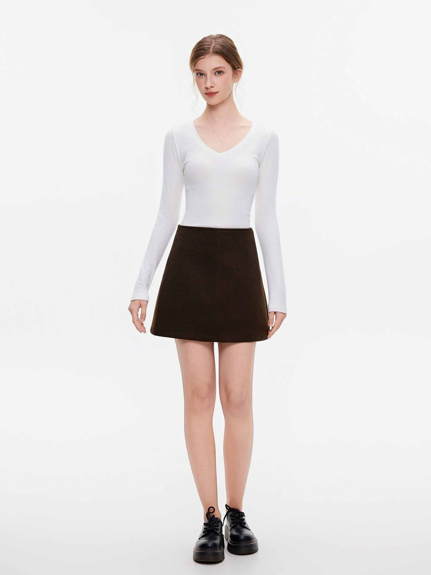 ikyou Wrinkle Free Retro A Line Lined Pocket Mid Waist Women Polyester Mini Skirts