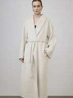 unspoken Warm Wool Rabbit Silk Blend Tie Waist Straight Cut Minimal Commuter Long Coats