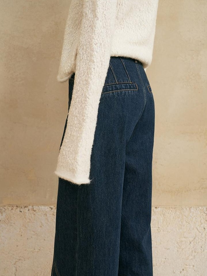 someone sometimes Washed Denim Relaxed Natural Waist Casual Zip Fly Blue Straight Leg Jeans