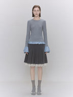someone sometimes Lyocell Wool Blend Low Crew Neck Office Knit Women Meteor Grey Sweaters