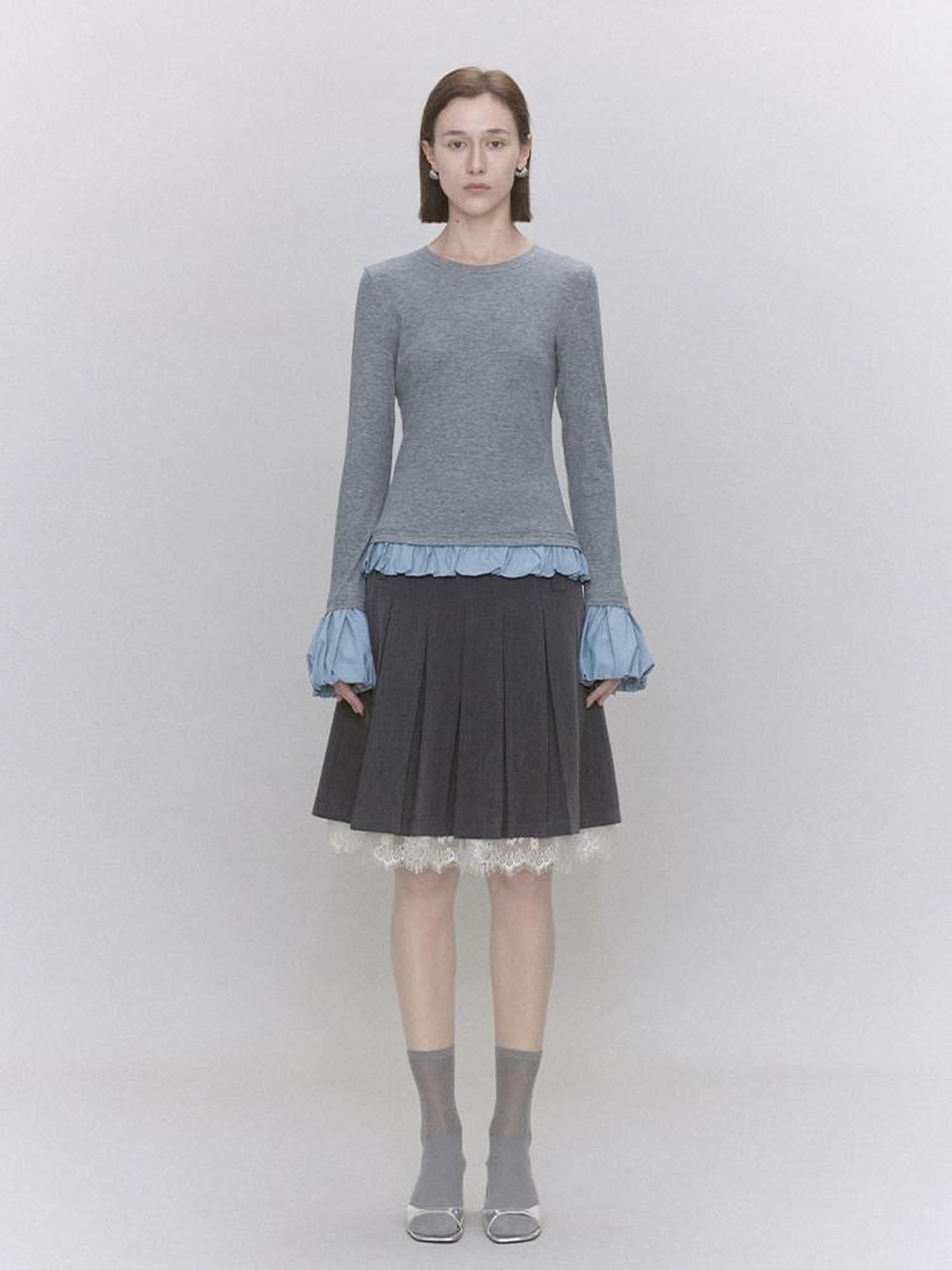 someone sometimes Lyocell Wool Blend Low Crew Neck Office Knit Women Meteor Grey Sweaters