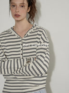 Lofi choose Embroidered Striped Loose Commuter Drop Shoulder For Women Long Sleeve T-Shirts