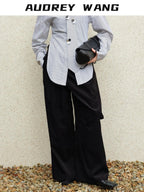 audreyyang Comfort Stretch Asymmetric Minimalist High Waist Loose Fit Women Straight Pants