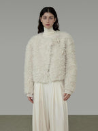 unspoken Warm Thick Minimalist Loose Fit Round Neck Ivory Workwear Cropped Jackets