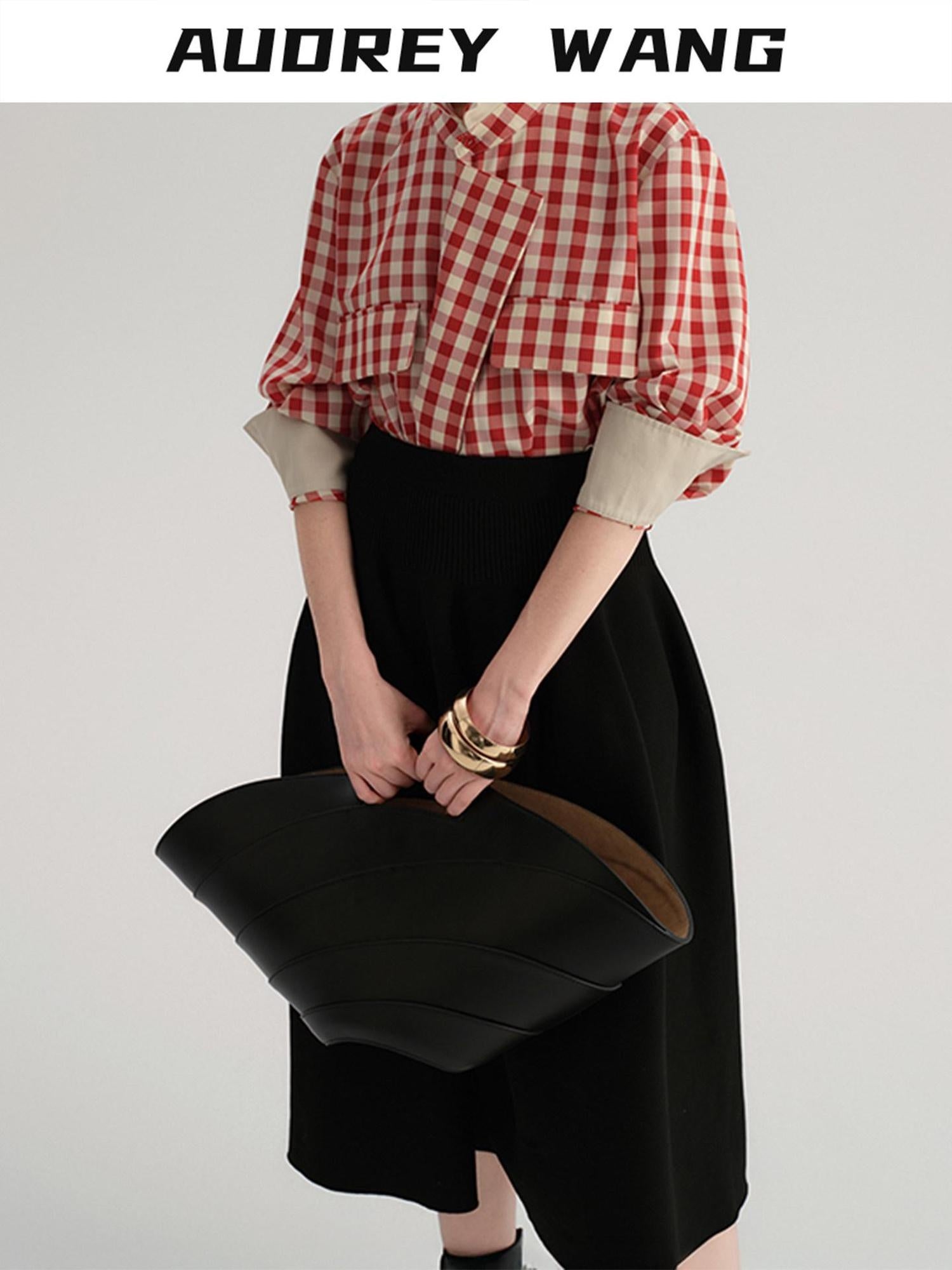 audreyyang Flattering High Waist A Line Solid Black Nylon Office Casual Women Maxi Skirts