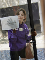 Lofi choose Loose Fit Oversized Hooded Long Sleeve Commuter Casual Purple Gray Hoodie