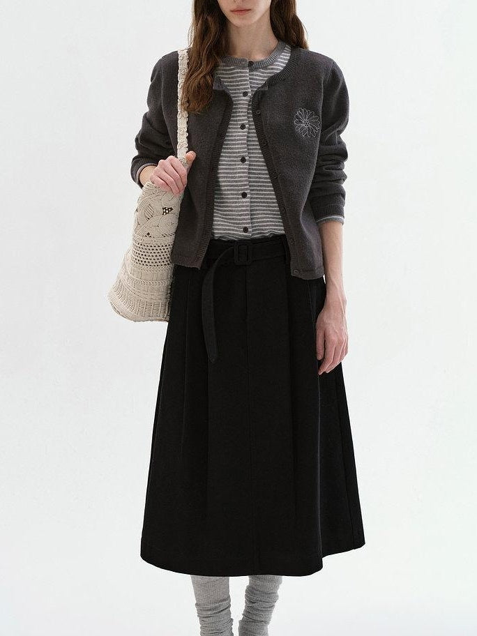 fano Shape Retaining High Waist Pleated A Line Casual Women Cotton Maxi Skirts