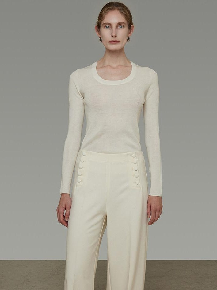 unspoken Skin Friendly Breathable Pure Wool Slim Fit Minimalist Office Women Knit Blouses