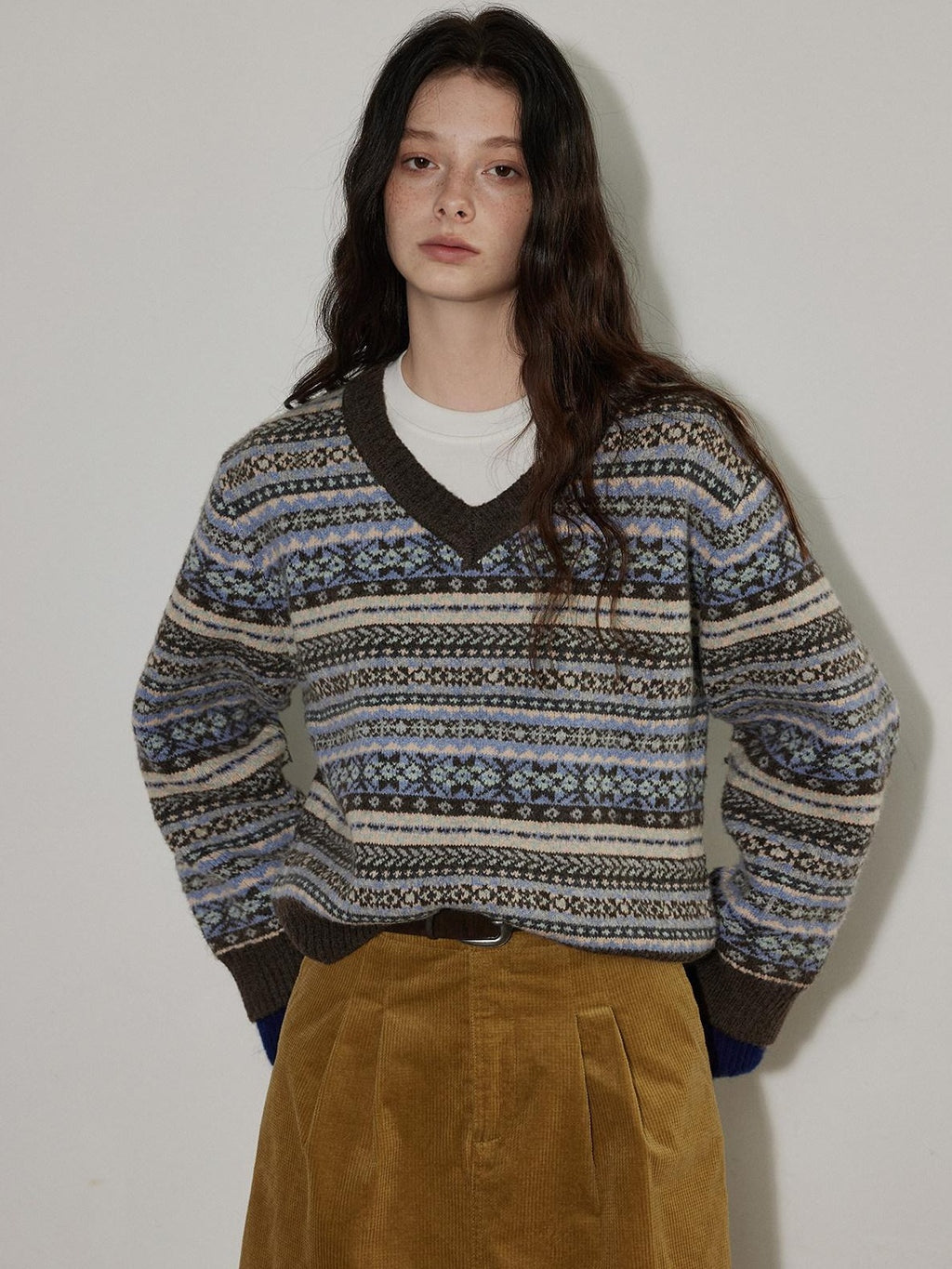 Lofi choose Cozy Thick V-neck Oversized Commuter Knit Pullover Brown Sweaters