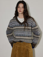Lofi choose Cozy Thick V-neck Oversized Commuter Knit Pullover Brown Sweaters