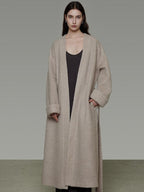unspoken Cozy Sheepswool Belted Loose Fit Minimal Office V-neck Mid Length Wool Coats