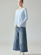 fano Natural Waist Loose Fit Ankle Crop Denim Casual Blue Youth Straight Leg Jeans