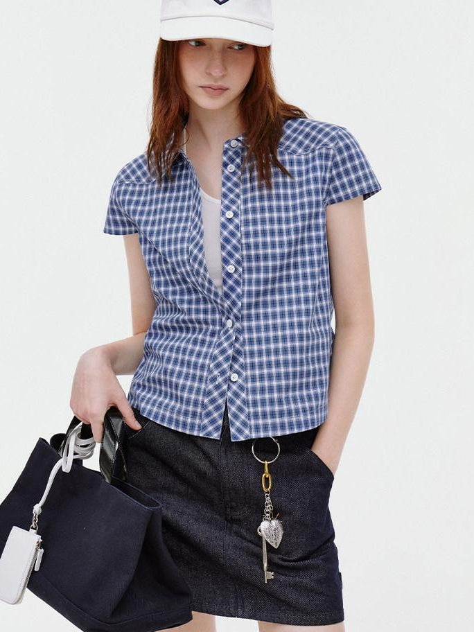 fano Breathable Cotton Blend Loose Short Sleeve Korean Commuter Plaid Shirts