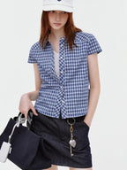fano Breathable Cotton Blend Loose Short Sleeve Korean Commuter Plaid Shirts