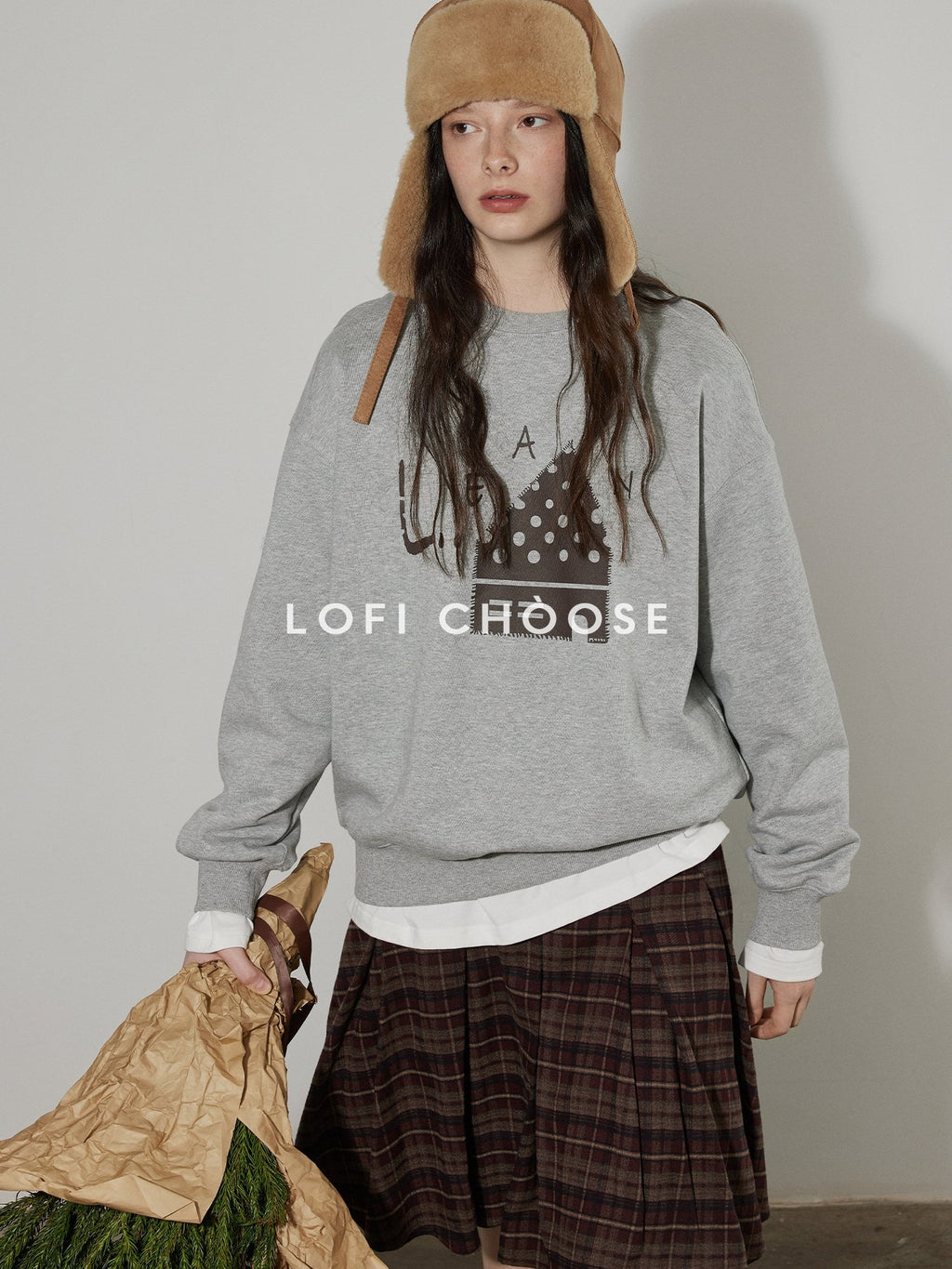 Lofi choose Fleece Lined Cotton Loose Fit Crewneck Pullover Commuter Sweatshirt
