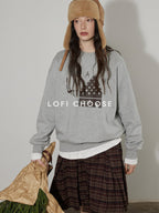 Lofi choose Fleece Lined Cotton Loose Fit Crewneck Pullover Commuter Sweatshirt