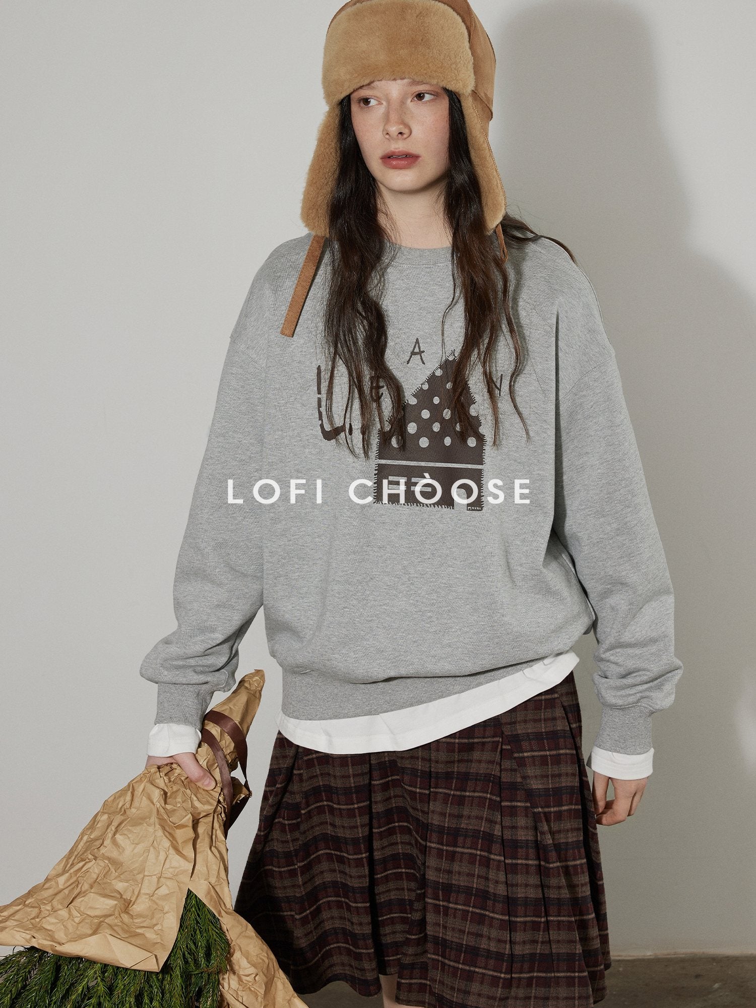Lofi choose Fleece Lined Cotton Loose Fit Crewneck Pullover Commuter Sweatshirt