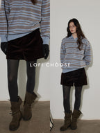 Lofi choose High Waist Vintage Striped Wide Leg Womens Rust Brown Casual Chic Mini Shorts
