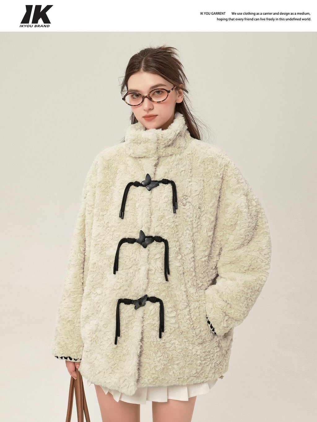 ikyou Thick Insulated Minimalist Commuter Straight Fit Stand Collar Apricot Short Coat